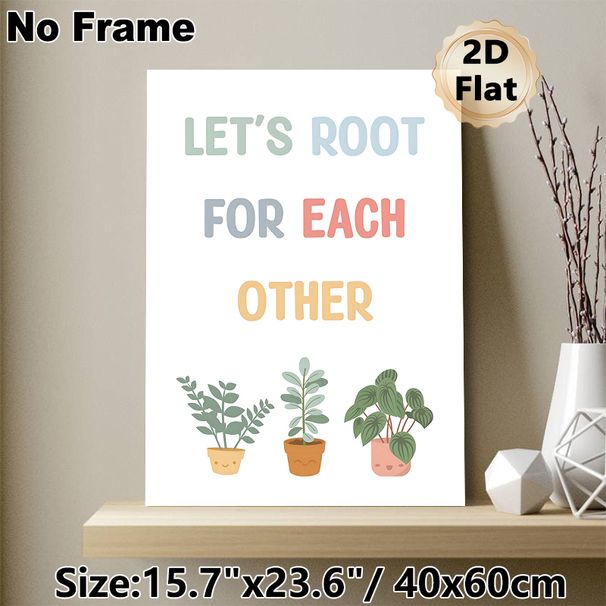 Cute Potted Plant Motivational Painting Poster, Pastel-colored Cartoon Potted Plants & Inspirational Quote Poster, Warm Uplifting Decor Ideal For Home_maomaolike.com