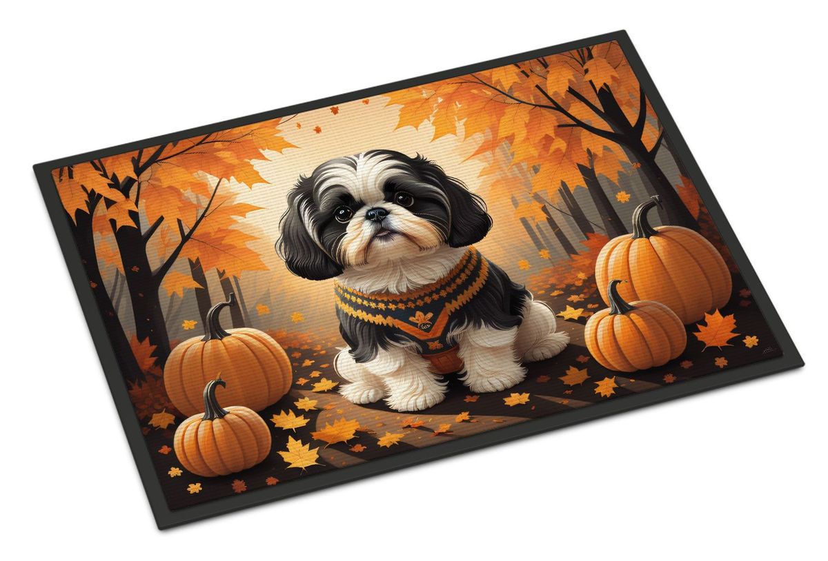 Shih Tzu Fall Doormat Front Door Mat Indoor Outdoor Rugs For Entryway, Non Slip Washable Low Pile, 24H X 36W_maomaolike.com