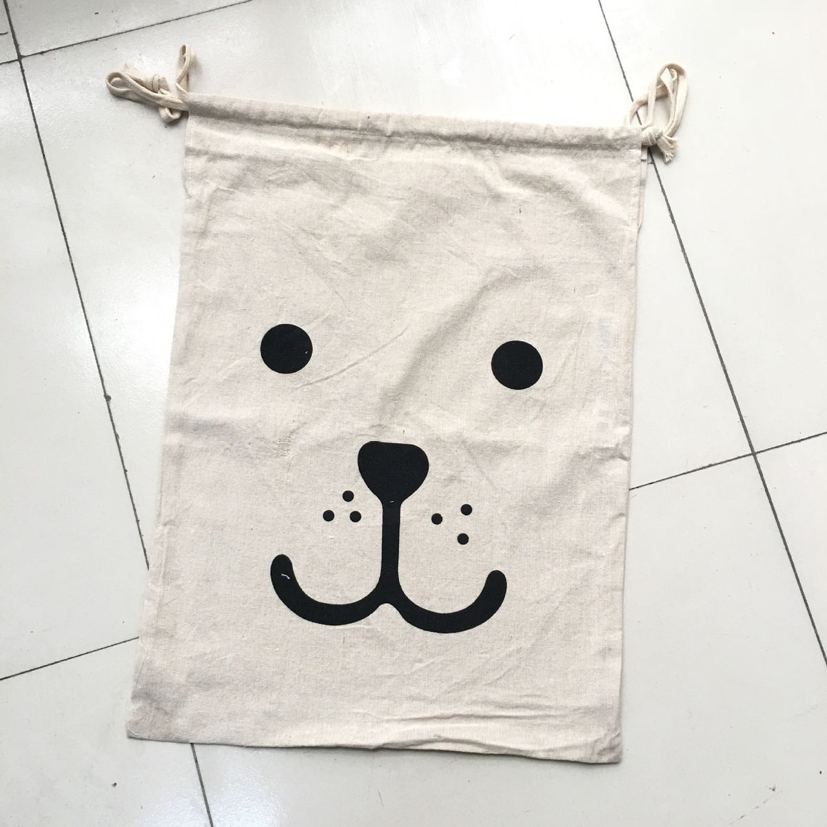 Cute Animal Face Drawstring Storage Bags, Large Capacity Cotton Linen Pouches For Clothes, Toys & Home Organization_maomaolike.com