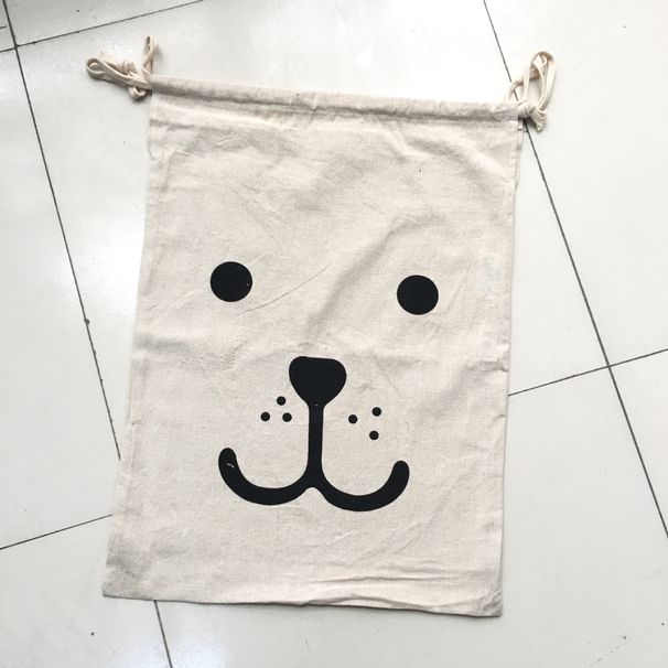 Cute Animal Face Drawstring Storage Bags, Large Capacity Cotton Linen Pouches For Clothes, Toys & Home Organization_maomaolike.com