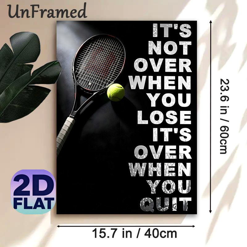 Tennis Motivational Painting Poster, Stylish Dark-toned Poster, Inspiring Quote With Tennis Racket And Ball Design, Motivational Wall Decor Suitable_maomaolike.com