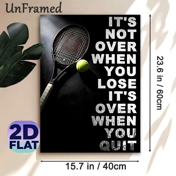 Tennis Motivational Painting Poster, Stylish Dark-toned Poster, Inspiring Quote With Tennis Racket And Ball Design, Motivational Wall Decor Suitable_maomaolike.com