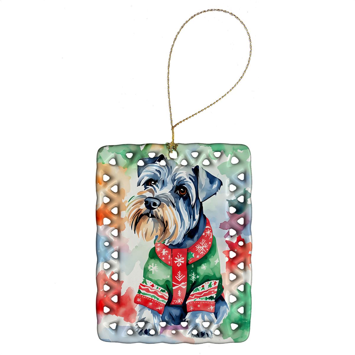 Schnauzer Christmas Porcelain Ornament Christmas Tree Hanging Decorations For Home Christmas Holiday, Rectangle, Gift, Multicolor_maomaolike.com