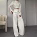 Women's clothing border high collar solid color navel exposed sweet and spicy loose wide leg suit for women_maomaolike.com