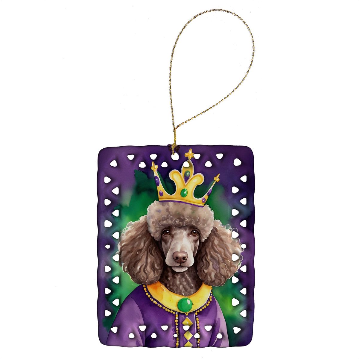 Chocolate Poodle King Of Mardi Gras Porcelain Ornament Christmas Tree Hanging Decorations For Home Christmas Holiday, Rectangle, Gift, Multicolor_maomaolike.com
