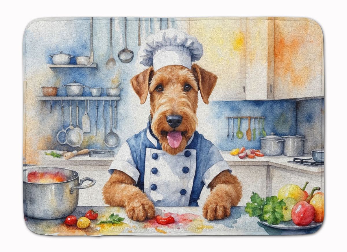 Airedale Terrier The Chef Memory Foam Kitchen Mat Machine Washable Anti-Fatigue Mat Cushion Comfort Bath Mat Or Kitchen Rug_maomaolike.com