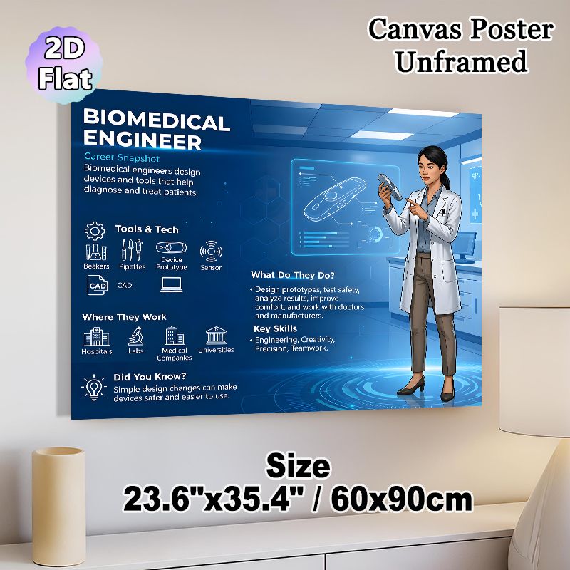 Biomedical Engineer Painting Poster, Informative Tech-style Graphic Poster, Educational Career Overview Reference For Office, Lab And Educational_maomaolike.com
