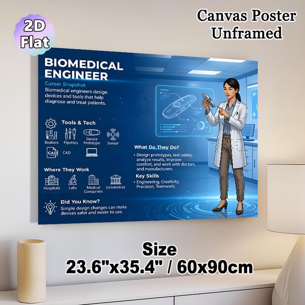 Biomedical Engineer Painting Poster, Informative Tech-style Graphic Poster, Educational Career Overview Reference For Office, Lab And Educational_maomaolike.com