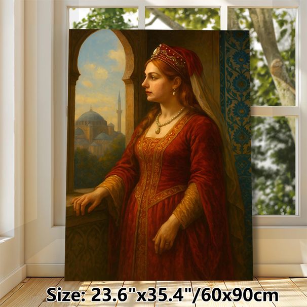 Vintage Noble Lady Painting Poster, Exquisite Classic Oil Style Poster, Elegant Lady In Ornate Red Gown With Domed Building View, Refined Wall Decor_maomaolike.com
