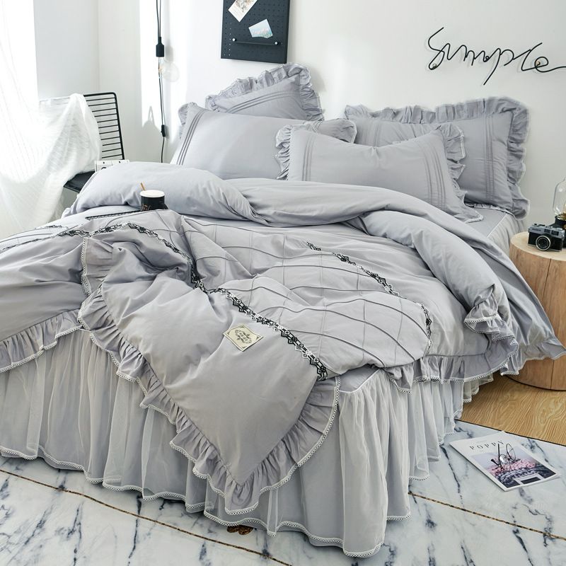 2026 Spring New European Bedding Set Four-Piece Pure Cotton Bed Skirt Internet Celebrity Ruffled Edge Girly Princess Style_maomaolike.com
