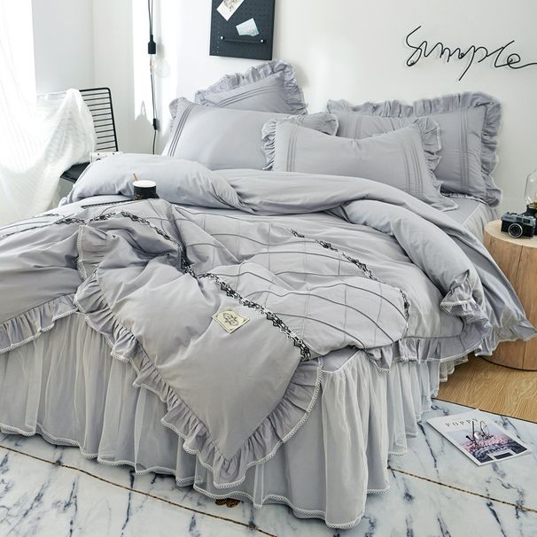 2026 Spring New European Bedding Set Four-Piece Pure Cotton Bed Skirt Internet Celebrity Ruffled Edge Girly Princess Style_maomaolike.com