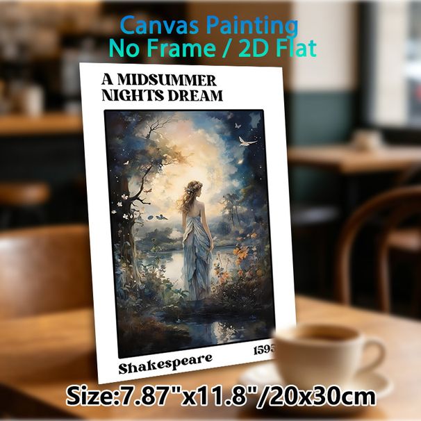 A Midsummer Night's Dream Painting Poster, Dreamy Watercolor Fairy By Lakeside Poster, Soft Hazy Woodland Scene, Ideal For Adding Romantic Ambiance To_maomaolike.com