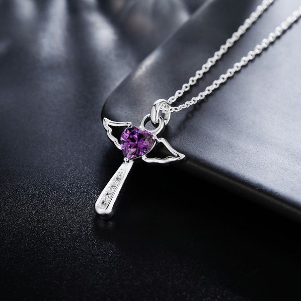 Fine 925 Sterling Silver Angel Noble Crystal Cross Pendants Necklace For Women Luxury Party Wedding Jewelry Christmas_maomaolike.com
