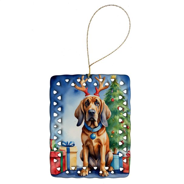 Bloodhound Christmas Reindeer Porcelain Ornament Christmas Tree Hanging Decorations For Home Christmas Holiday, Rectangle, Gift, Multicolor_maomaolike.com