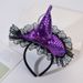 Unisex Halloween witch pointed hat sequined headband decorated Halloween dance performance witch hat bow lace hair._maomaolike.com