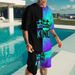 Men's Clothing shorts loose casual short-sleeved suit color matching KING printed T-shirt_maomaolike.com