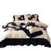 French Style Wide Edge Black Silk Ladylike 100-Count Autumn Winter Brushed Four-Piece Set Soft Breathable Long-Staple Cotton Duvet_maomaolike.com