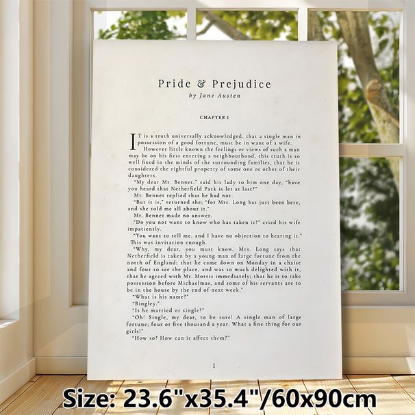 Pride And Prejudice Literary Painting Poster, Vintage-style Classic Novel First Page Poster, Timeless Literary Excerpt Decor Ideal For Home Library_maomaolike.com