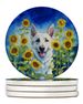 White German Shepherd In Sunflowers Large Sandstone Coasters Pack Of 4 Absorbent Round Coasters Decor Gifts For Men Or Women, 4 In, Multicolor_maomaolike.com