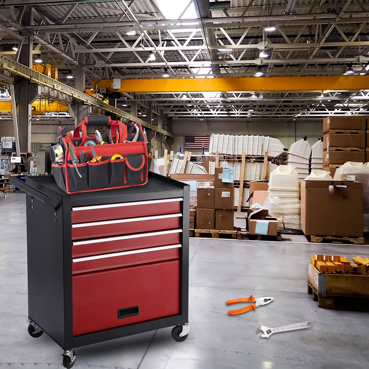 Four Drawer Rolling Toolbox, Tool Cart With 4 Wheels And Drawers, Large Capacity Detachable Mobile Tool Storage Cabinet For Workshops, Garages, Maintenance Rooms, And Mechanics_maomaolike.com