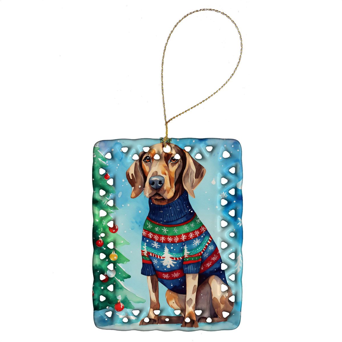Coonhound Christmas Porcelain Ornament Christmas Tree Hanging Decorations For Home Christmas Holiday, Rectangle, Gift, Multicolor_maomaolike.com