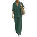 Women's Clothing women's two piece set women's lapel long sleeved shirt spring and autumn casual solid color pants wide leg suit_maomaolike.com