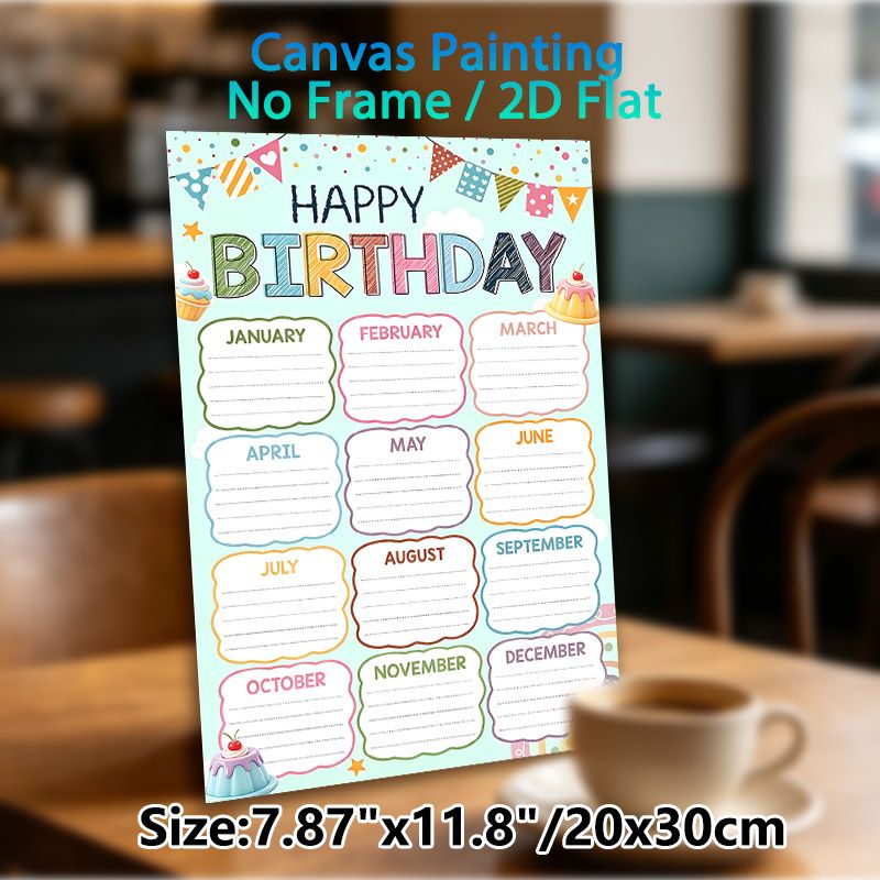 Birthday Tracker Painting Poster, Colorful Whimsical-style Poster, Practical Design To Record Monthly Birthdays, Ideal For Office, Home And Party_maomaolike.com