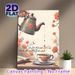 Tea & Floral Themed Painting Poster, Warm-toned Whimsical Art Poster, Cozy Tranquil Design With Teapot, Teacup, Book And Urdu Quote, Ideal For_maomaolike.com