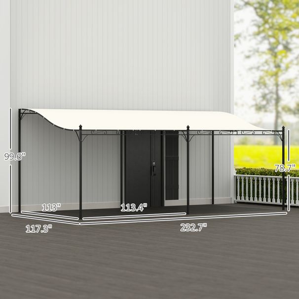 10' X 20' Wall-Mounted Outdoor Pergola Canopy, Metal Patio Canopy With Drainage Holes For Backyard Garden, Cream White_maomaolike.com