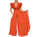 Women's sexy deep V pleated wide leg large size jumpsuit_maomaolike.com