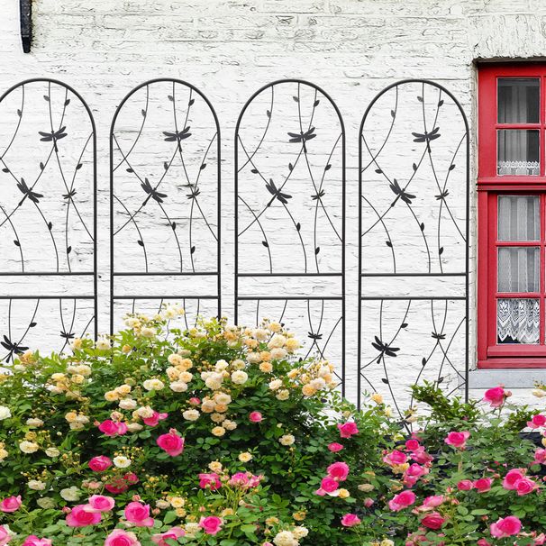 4 Pack Metal Garden Trellis 71" X 19.7" Rustproof Trellis For Climbing Plants Outdoor Flower Support Dragonfly Deco Black_maomaolike.com