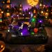 Halloween Spooky Village Miniature Decor With LED Lights - Skeleton Seesaw, Haunted House, And Pumpkin Tabletop Ornament For Home Party_maomaolike.com