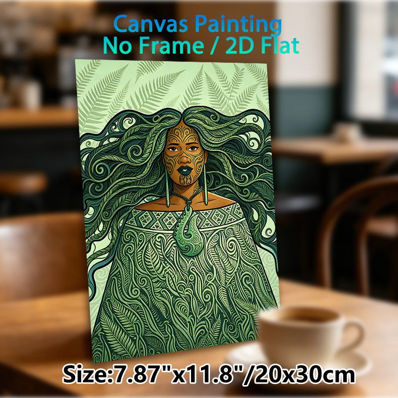 Indigenous Polynesian Woman Painting Poster, Intricate Ethnic Tribal Style Poster, Unique Cultural Design With Green Fern Motifs & Traditional_maomaolike.com