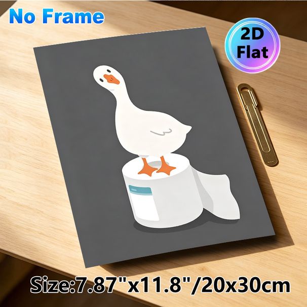 Goose On Toilet Paper Painting Poster, Cute Minimalist Whimsical White Goose Standing On Toilet Roll Poster, Adds Playful Quirky Touch, Ideal For_maomaolike.com