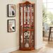 Glass Cabinet Lighted Corner Cabinet Corner Display Curio Cabinet, Glass Display With Light(Included)Bar Cabinet,Wine Cabinet With Adjustable Glass Shelves Carved Decoration Cherry Light(Included)_maomaolike.com