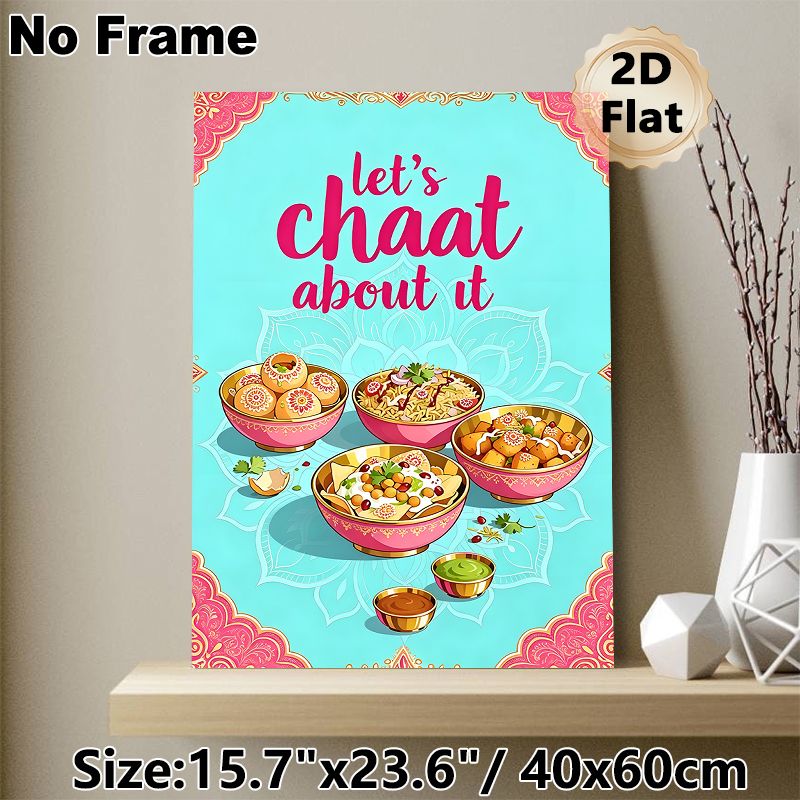 Indian Chaat Cuisine Painting Poster, Vibrant Illustrated Indian Street Food Scene Poster, Eye-catching Cultural Food Artwork Ideal For Restaurant_maomaolike.com