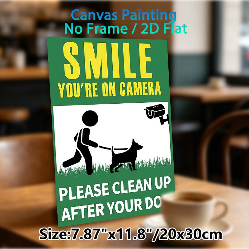 Dog Walking & Surveillance Reminder Painting Poster, Bold Minimalist Silhouette Poster, Reminds To Clean Up Dog Waste And Notes Camera Monitoring For_maomaolike.com