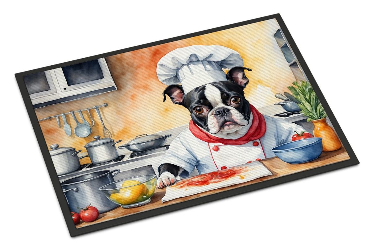 Boston Terrier The Chef Doormat Front Door Mat Indoor Outdoor Rugs For Entryway, Non Slip Washable Low Pile, 24H X 36W_maomaolike.com