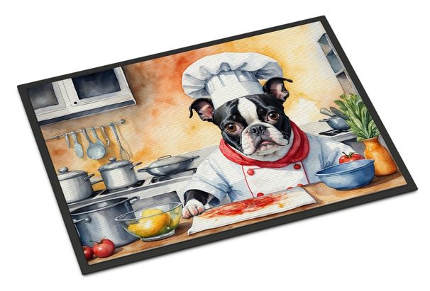 Boston Terrier The Chef Doormat Front Door Mat Indoor Outdoor Rugs For Entryway, Non Slip Washable Low Pile, 24H X 36W_maomaolike.com