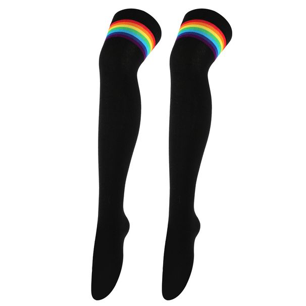 Unisex Over-the-knee cotton stockings stockings for women preppy rainbow striped stockings colorful tall socks for women JK socks_maomaolike.com
