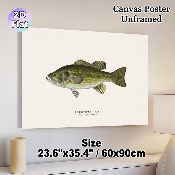 Largemouth Bass Painting Poster, Realistic Natural-toned Fish Illustration Poster, Detailed Educational Artwork Ideal For Fishing Enthusiasts' Living_maomaolike.com