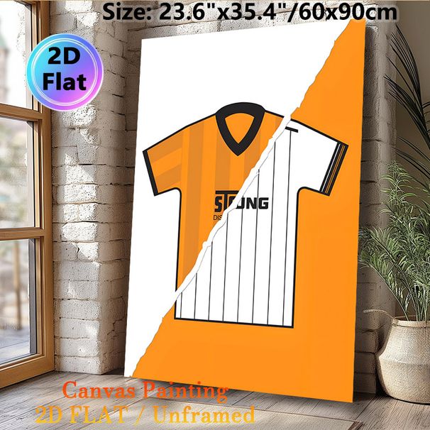 Football Jersey Themed Painting Poster, Sleek Split-style Orange & White Striped Jersey Poster, Unique Split Design, Ideal For Sports-themed Rooms_maomaolike.com