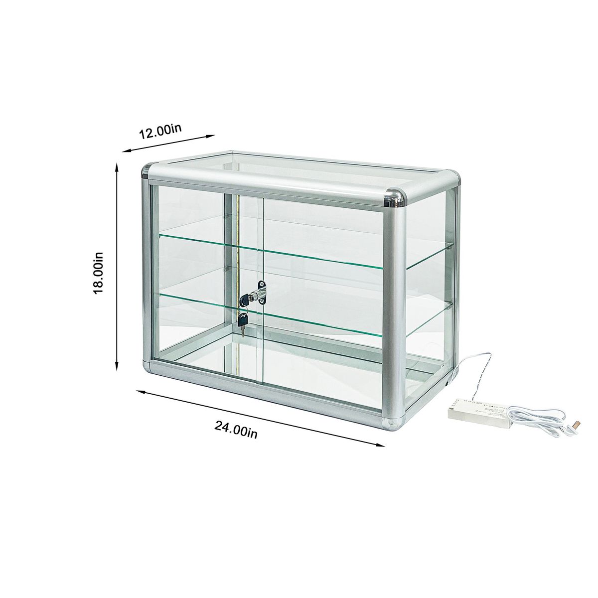 Tempered Glass Top Display Cabinet With Sliding Glass Door And Lock, Standard Aluminum Frame, Display Cabinet With Sliding Glass Door, Lock And LED_maomaolike.com