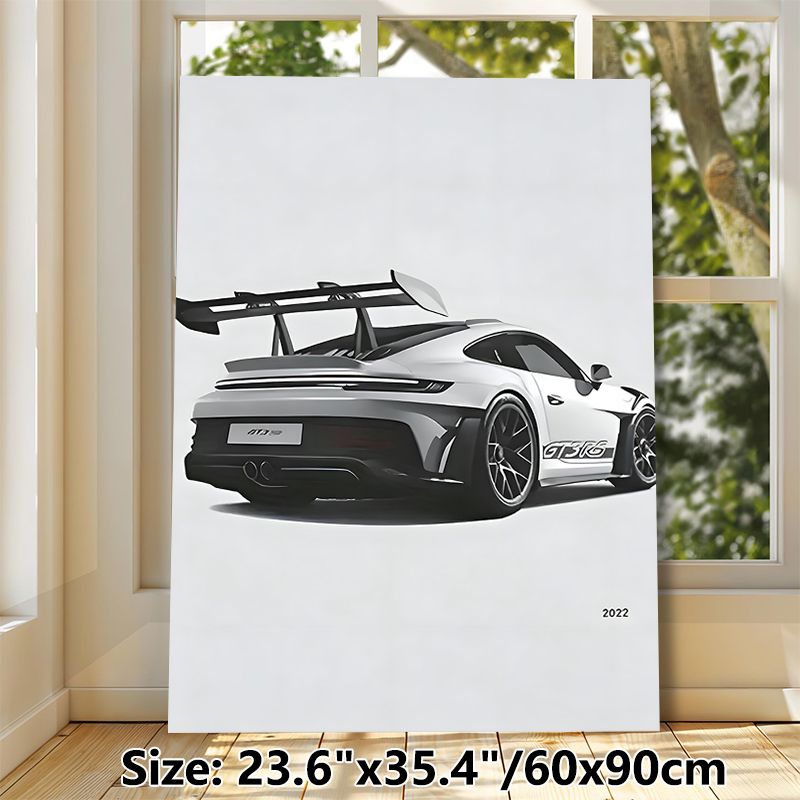 Sports Car Painting Poster, Sleek Monochrome 2022 GT3 RS Racing Car Poster, Stylized High-performance Automotive Artwork, Ideal For Garage, Man Cave_maomaolike.com
