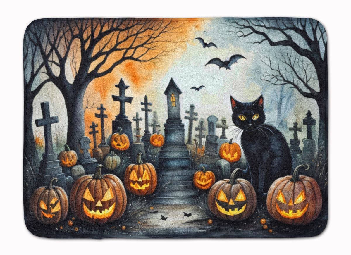 Black Cat Spooky Halloween Memory Foam Kitchen Mat Machine Washable Anti-Fatigue Mat Cushion Comfort Bath Mat Or Kitchen Rug_maomaolike.com