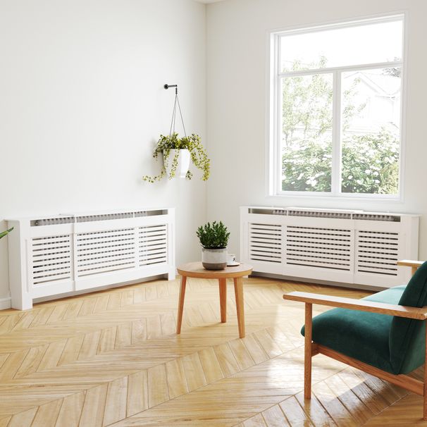 14-Panel Extendable Cover Display Shelf, White MDF Radiator Guard With Slatted Ventilation, Wall Mountable For Hallway_maomaolike.com