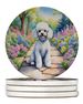White Poodle Spring Path Large Sandstone Coasters Pack Of 4 Absorbent Round Coasters Decor Gifts For Men Or Women, 4 In, Multicolor_maomaolike.com