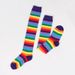 Unisex Rainbow striped socks Holiday party stockings Colorful over-the-knee stockings women's socks party stockings_maomaolike.com