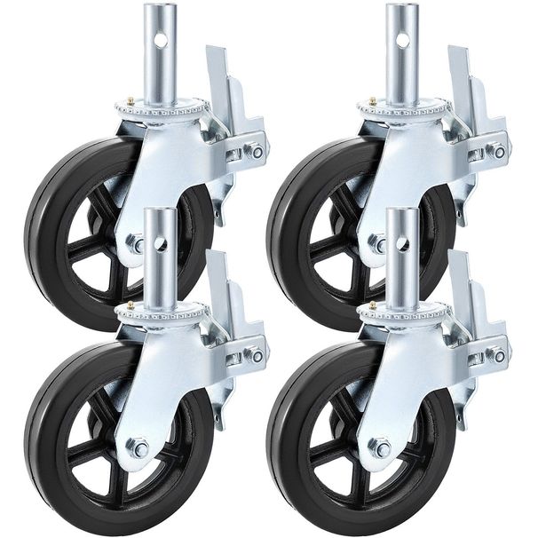 VEVOR 4 Pack Scaffolding Caster Wheels 8 X 2 Inch With Dual Locking Rubber Swivel Caster 360 Degrees Heavy Duty Casters 1100LBS Capacity Per Wheel_maomaolike.com