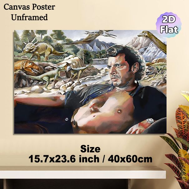 Prehistoric Dinosaur & Human Scene Painting Poster, Vivid Artistic Prehistoric Wilderness Poster, Immersive Prehistoric-themed Decor Suitable For Home_maomaolike.com